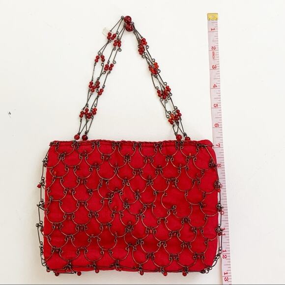 Eye Ful Bag Handbag Purse Red Metal Beaded Holiday Party Dressy Handbag NEW - Picture 11 of 16
